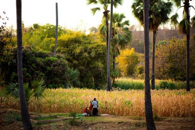 ALIRAJPUR, MADHYA PRADESH, İNDİYA, 15 Mart 2022: Hindistan bhil kabile halkı sabah köylerinde