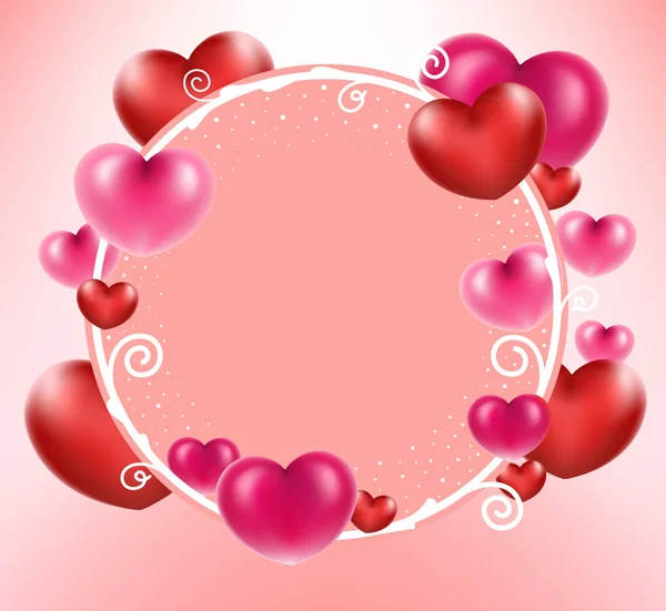 Heart Balloons Circle Frame Add Text Love Concept — Stock Vector