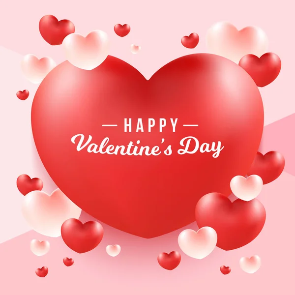 Feliz Día San Valentín Palabra Corazón Rojo Grupo Fondo Del — Vector de stock