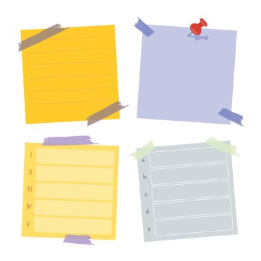 Yapışkan not koleksiyonu. İş notları için gönder, hatırlatması için. Ofis kağıdı etiketi koleksiyonu.