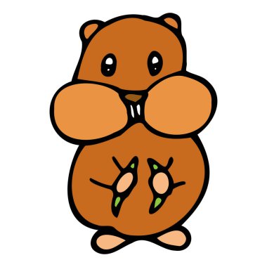 El çizimi renkli hamster. Çizgi film renkli hamster çizim stili. Beyaz arkaplanda vektör çizimi izole edildi. Tebrik kartları, posterler, el ilanları, elbise baskıları için dekorasyon.
