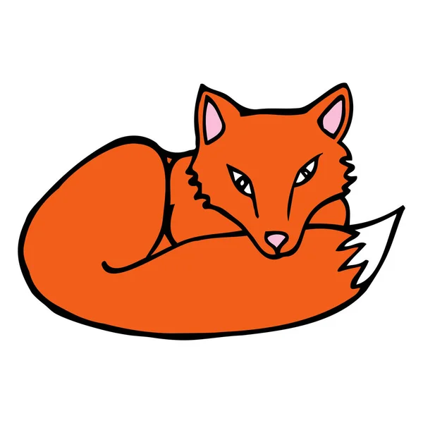 Renard Coloré Dessiné Main Cartoon Couleur Renard Contour Style Doodle — Image vectorielle