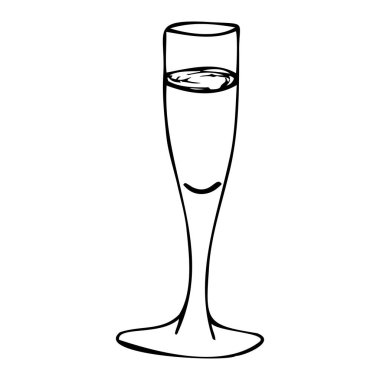 Elle çizilmiş karalama camı. Contour eskizi. Beyaz arkaplanda izole edilmiş vektör şeffaf illüstrasyon. Kartlar, afişler, posterler, baskılar, amblemler için dekorasyon.