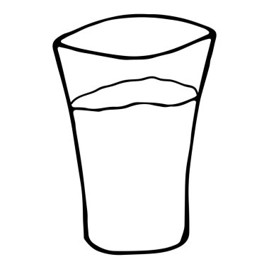 Elle çizilmiş cam şut. Contour eskizi. Beyaz arkaplanda izole edilmiş vektör şeffaf illüstrasyon. Kartlar, afişler, posterler, baskılar, amblemler için dekorasyon.