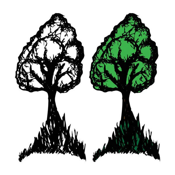 Ręcznie Rysowane Drzewo Bazgrołów Szkic Konturu Wektor Przezroczysty Kolorowa Ilustracja — Wektor stockowy