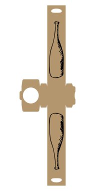 Şarap, şampanya ve beyaz arka planda karalama şişesi olan likör için basit bir paket kutusu Die Cut Cube Şablonu. Vektör Çizim Tasarımı.