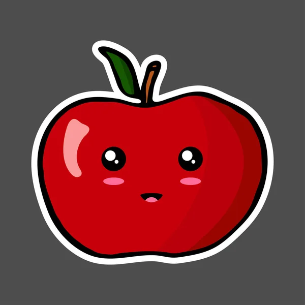 Pegatina Manzana Dibujos Animados Coloridos Kawaii Ilustración Vectorial Aislada Sobre — Vector de stock