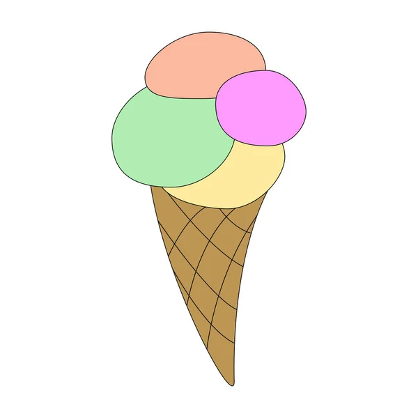 Карикатурный Контур Мороженого Векторная Цветная Иллюстрация Выделена Белом Фоне Украшения — стоковый вектор