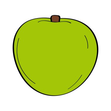 Elma. El çizimi karalama ikonu. Beyaz arkaplanda renkli vektör çizimi izole edildi. Tebrik kartları, posterler, yamalar, giysiler için baskılar, amblemler için dekorasyon.