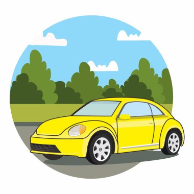 Yoldaki sarı klasik bir arabanın vektörü