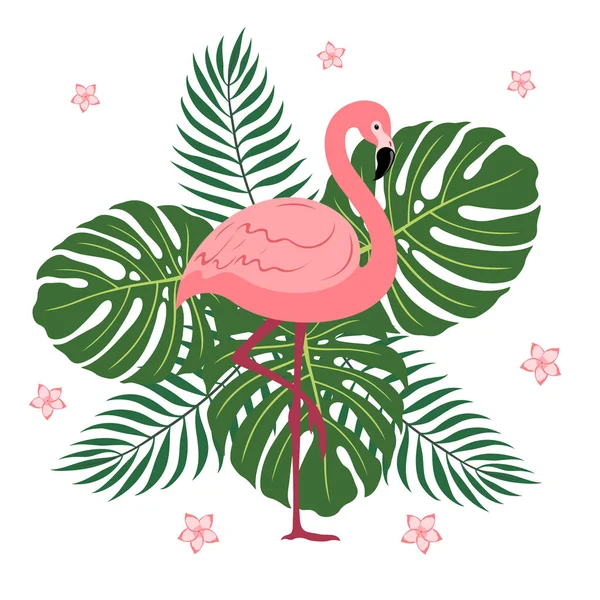 Flamingók, pálmalevél és egy lapos stílusú szörnyek. — Stock Vector