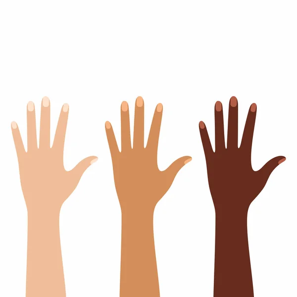 Расова Різноманітність Рук Білому Тлі Різних Кольорів Шкіри — стоковий вектор