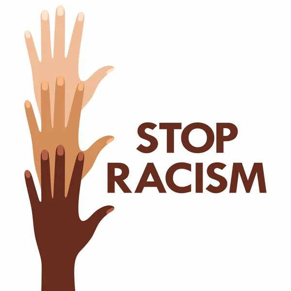 Плакат Руками Разных Цветов Кожи Словами Остановить Расизм — стоковый вектор