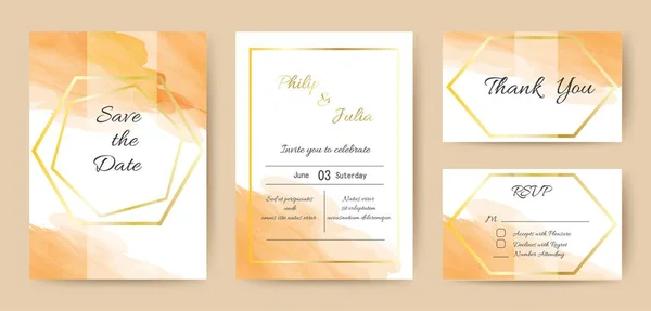 Boda invitación acuarela naranja abstracto fondo diseño — Vector de stock