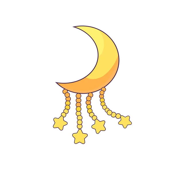 Cartoon Crescent Moon Con Stelle Catene Realizzate Come Illustrazione Vettoriale — Vettoriale Stock