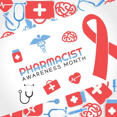 Eczacı farkındalığı ayının vektör grafiği eczacı farkındalığı ayı kutlamaları için iyidir. düz dizayn. İlan tasarımı. Düz illüstrasyon.