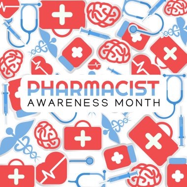 Eczacı farkındalığı ayının vektör grafiği eczacı farkındalığı ayı kutlamaları için iyidir. düz dizayn. İlan tasarımı. Düz illüstrasyon.