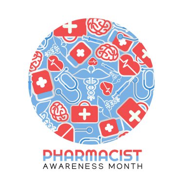 Eczacı farkındalığı ayının vektör grafiği eczacı farkındalığı ayı kutlamaları için iyidir. düz dizayn. İlan tasarımı. Düz illüstrasyon.