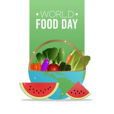 Dünya Gıda Günü 'nün vektör grafiği Dünya Yemekleri Günü kutlaması için iyidir. düz dizayn. İlan tasarımı. Düz illüstrasyon.