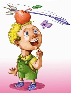 Guglielmo's Tell child distracted during an event historical arrow misses the apple clipart