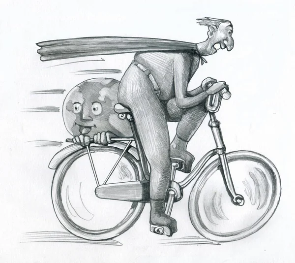 Corridas Super Homem Bicicleta Que Traz Com Mundo Sorridente Feliz — Fotografia de Stock