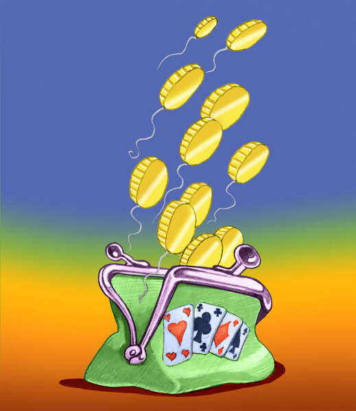 из открытого кошелька улетают монеты, как легкие игрушечные шарики аллегория провел в азартные игры концептуальной иллюстрации
