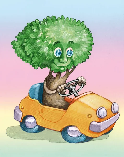 Szczęśliwie Roślin Miły Przewodnik Auto Które Nie Zanieczyszczają Humor Ilustracja — Zdjęcie stockowe