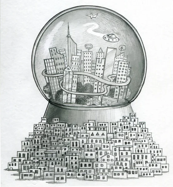 Ciudad inteligente bn dibujo conceptual — Foto de Stock