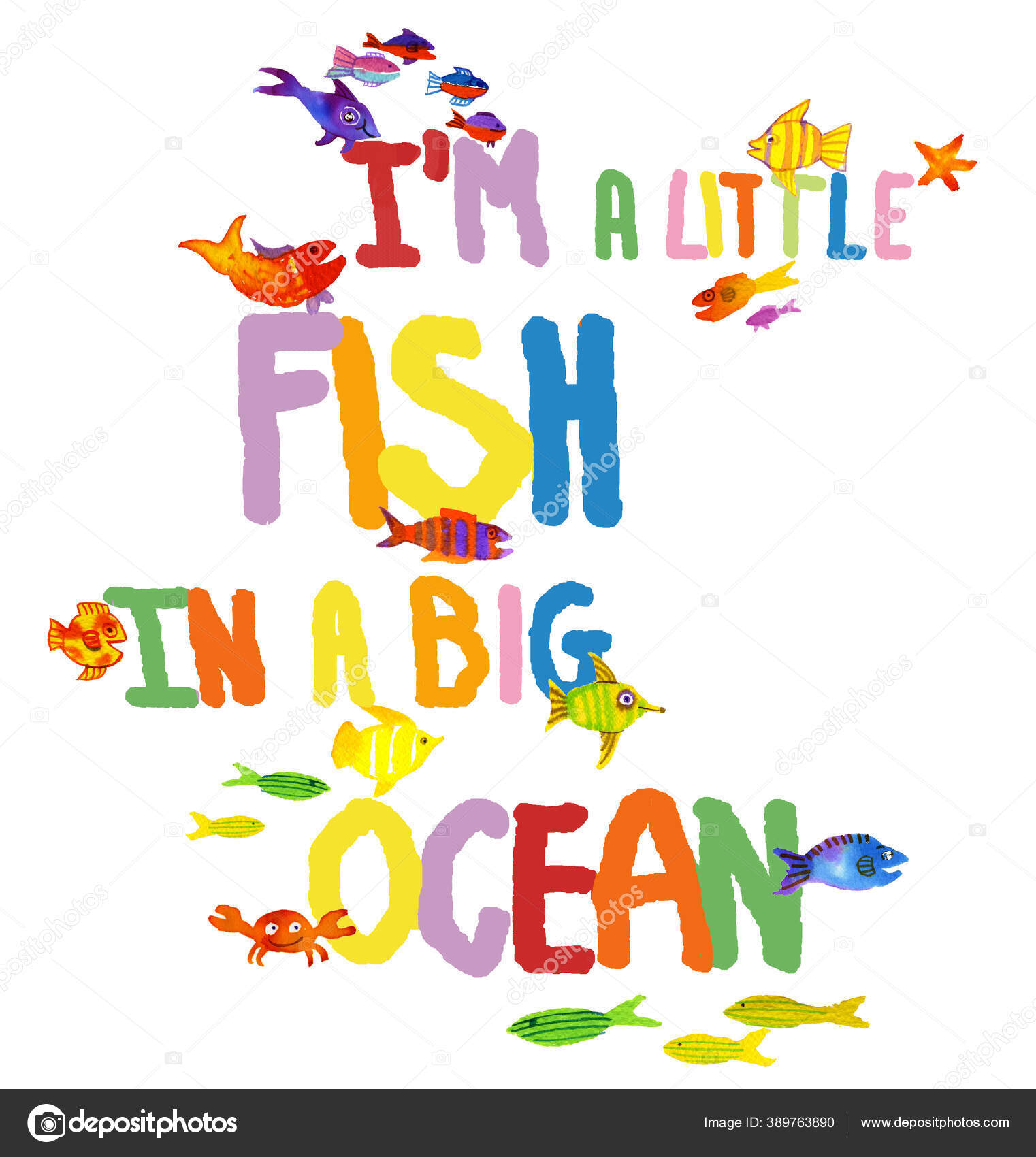 Little Fish Watercolor Illustration Fishes Sentence Stock Photo by ©nuvolanevicata 389763890
