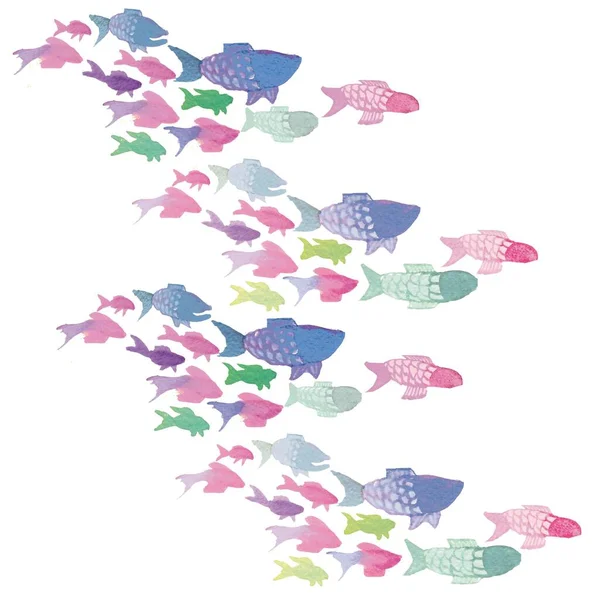 Fish Pattern Summer Watercolor Illustration — Stock Photo, Image