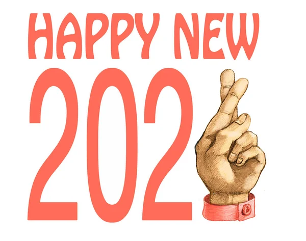 Happy New 2021 Pencil Humorous Draw Stock Image