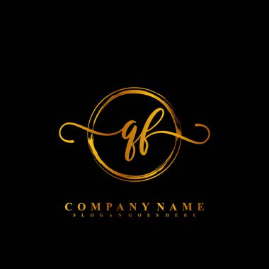 Q F QF İlk el yazısı logo şablonu vektörü