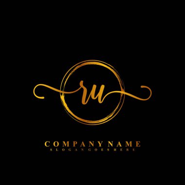 R U RU İlk el yazısı logo şablonu vektörü