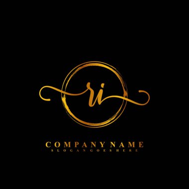 R I RI İlk el yazısı logo şablonu vektörü