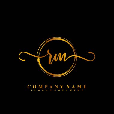 R M RM İlk el yazısı logo şablonu vektörü