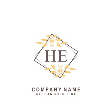 İlk harf He güzellik el yazısı işareti logo vektörü