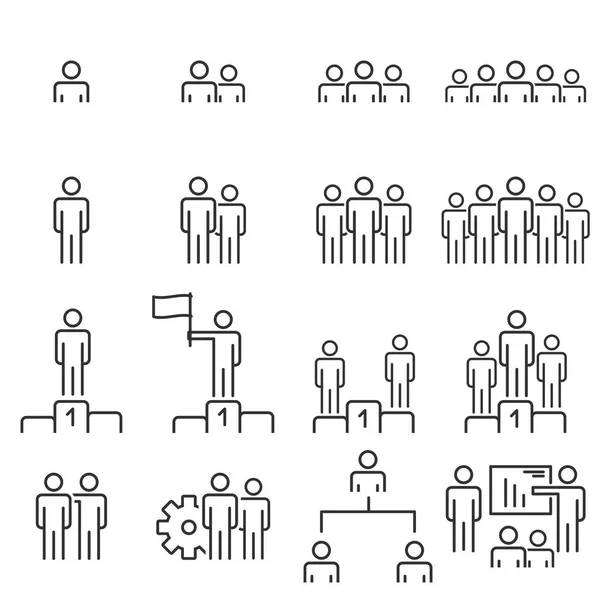 Gente Iconos Línea Grupo Trabajo Equipo Vector — Vector de stock