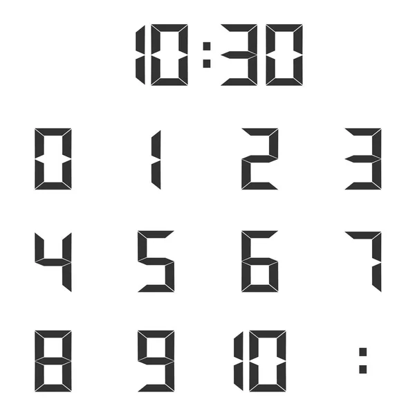 Elektronische Figuren Ziffern Für Eine Digitaluhr Und Elektronische Geräte Vektorillustration — Stockvektor