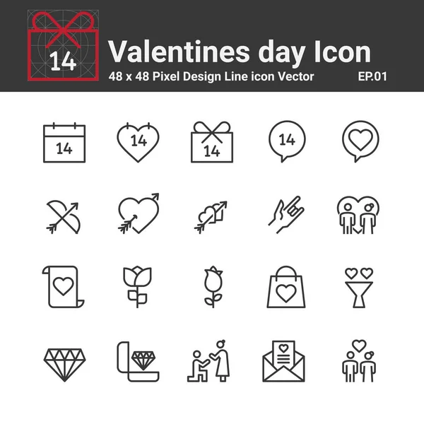 Día San Valentín Iconos Vector Símbolo Perfecto Diseño Conjunto Simple — Vector de stock