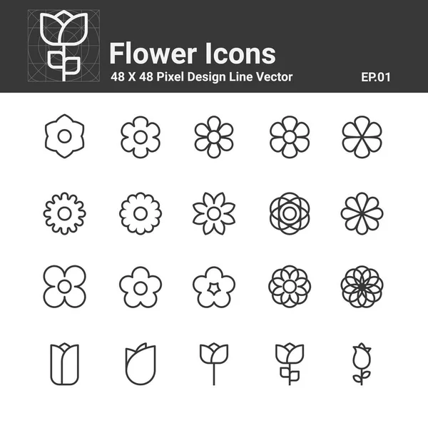 Iconos Flores Símbolo Diseño Perfecto Conjunto Simple Para Usar Sitio — Vector de stock