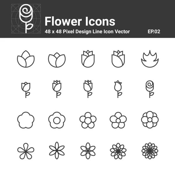 Iconos Flores Símbolo Diseño Perfecto Conjunto Simple Para Usar Sitio — Vector de stock