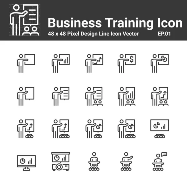 Iconos Capacitación Empresarial Vector Línea Símbolo Diseño Perfecto Conjunto Simple — Vector de stock