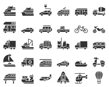 ulaşım simgeleri vektör illüstrasyonu, araba, kamyon, tekne,
