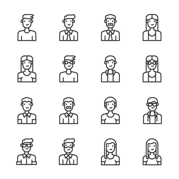 Avatar People Icons Line Vector Homem Mulher Menino Ancião — Vetor de Stock