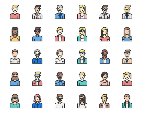 Аватар Люди Іконки Лінії Кольору Векторні Ілюстрації — стоковий вектор