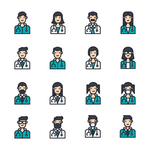 Avatar Doctor People Icons Flat Color Vector Medical Stethoscope Nurse — Stock Vector