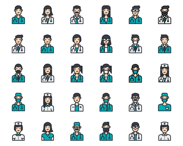 Avatar Doctor People Icons Line Color Vector Medical Stethoscope Nurse — Stock Vector