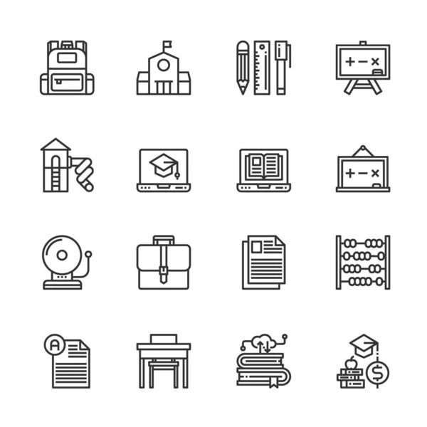 Conjunto Simples Ícones Linha Educação Ilustração Vetorial Coleção Símbolos Esboço — Vetor de Stock