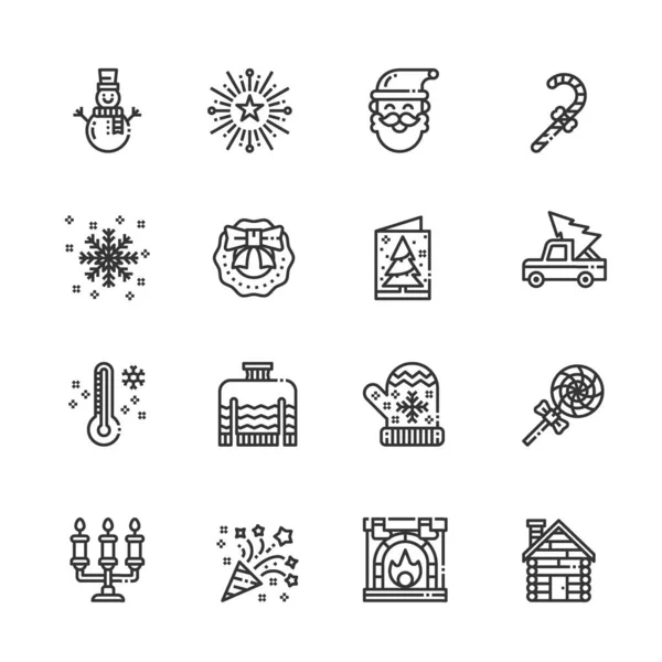 Simple Set Iconos Navidad Línea Vector Ilustración Copo Nieve Dulces — Archivo Imágenes Vectoriales