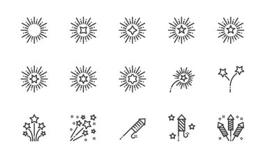 Simple Set of Fireworks Line  Icons  Vector Illustration , celebration, holiday, part clipart
